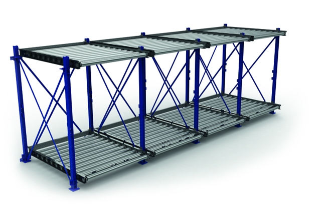 FRICTION POWERED ROLLER DECKS - Friction powered roller decks for storage of ULD’s are installed in single level or multi-level racking structures.